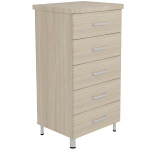 Chiffonier DANAÉ SIGNATURE 5 tiroirs mélaminé piètement époxy - L64xP54xH120 cm - Gris alu RAL 9006