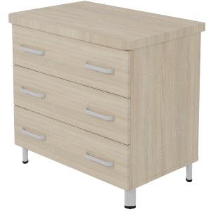 Commode DANAÉ SIGNATURE 3 tiroirs mélaminé piètement époxy - L84xP54xH78 cm - Gris alu RAL 9006