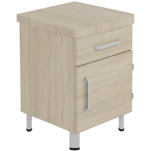 Chevet DANAÉ SIGNATURE 1 tiroir 1 porte mélaminé piètement époxy - L44xP46xH62 cm - Gris alu RAL 9006