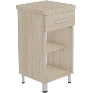 Chevet DANAÉ SIGNATURE 1 tiroir mélaminé piètement époxy - L44xP46xH82 cm - Gris RAL 9006