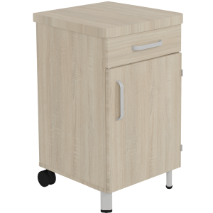 Chevet DANAÉ SIGNATURE 2 roues 1 tiroir/porte frigo méla. pièt.époxy - L51xP49xH82 cm - Gris RAL 9006