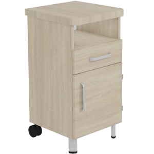 Chevet DANAÉ SIGNATURE 2 roues 1 niche/tiroir/porte méla. pièt.époxy - L44xP46xH82 cm - Gris RAL 9006
