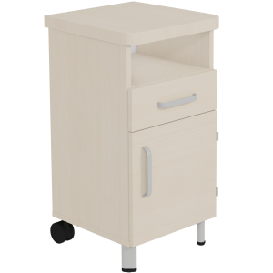 Chevet DANAÉ SIGNATURE 2 roues 1 niche/tiroir/porte méla. pièt.époxy - L44xP46xH82 cm - Gris RAL 9006