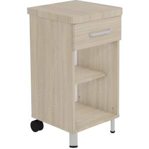 Chevet DANAÉ SIGNATURE 2 roues 1 tiroir mélaminé piètement époxy - L44xP46xH82 cm - Gris RAL 9006