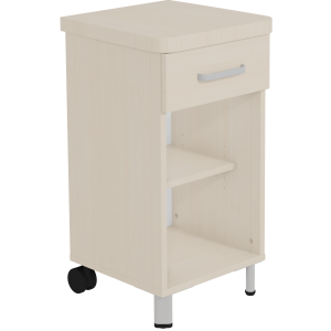Chevet DANAÉ SIGNATURE 2 roues 1 tiroir mélaminé piètement époxy - L44xP46xH82 cm - Gris RAL 9006