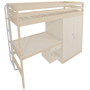 Lit mezzanine VERCORS II bois armoire à droite et bureau mélaminé sommier à lattes rigides - 90x200 cm