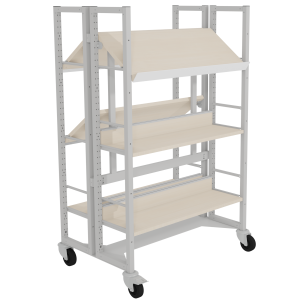 Rayonnage LINÉAL double face mobile époxy 6 tablettes mélaminé dont 3 inclinées - L92,6xP61,5xH147,6 cm