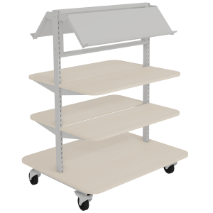 Présentoir MILOSEPT mobile double face stratifié mélaminé et 2 tablettes époxy - L100xP84xH131,3 cm
