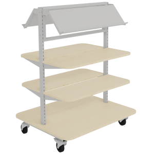 Présentoir MILOSEPT mobile double face stratifié mélaminé et 2 tablettes époxy - L100xP84xH131,3 cm