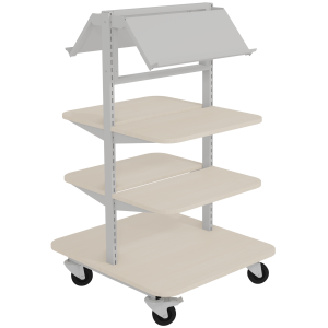 Présentoir MILOSEPT mobile double face stratifié mélaminé et 2 tablettes époxy - L74xP84xH131,3 cm