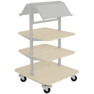 Présentoir MILOSEPT mobile double face stratifié mélaminé et 2 tablettes époxy - L74xP84xH131,3 cm