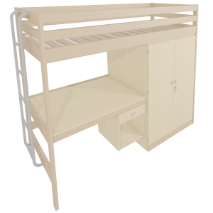 Lit mezzanine VERCORS II bois armoire à droite et bureau mélaminé sommier à lattes rigides - 80x200 cm