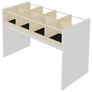 Bac à BD 8 cases mélaminé et plaqué hêtre tube époxy - L128xP62,5xH85,5 cm