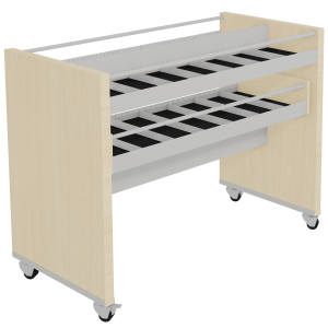 Bac à CD/DVD CARÉA mobile 14 cases + tiroir plaqué hêtre et époxy - L123,1xP60xH92,7 cm