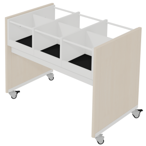 Bac à BD enfant mobile 6 cases mélaminé tube époxy - L97xP62,5xH77,8 cm