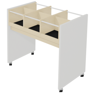 Bac à BD mobile 6 cases mélaminé et plaqué hêtre tube époxy - L98xP62,5xH92,8 cm