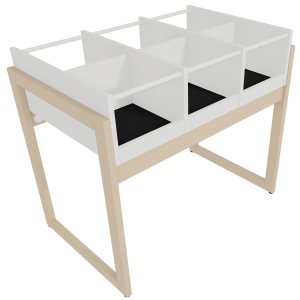 Bac à BD enfant NATUR 6 cases mélaminé piètement bois massif - L98xP61xH70,5 cm