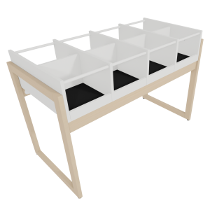 Bac à BD enfant NATUR 8 cases mélaminé piètement bois massif - L128xP61xH70 cm