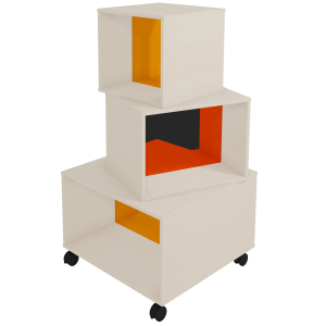 Podium pr?sentoir NATUR mobile m?lamin? et PMMA - L83xP83xH150,5 cm