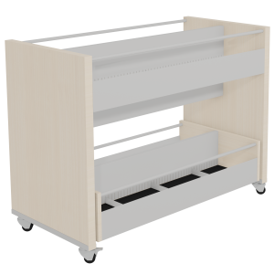 Bac à BD CARÉA mobile 8 cases + tiroir ouverture 2 côtés stratifié et époxy - L122xP60xH92,5 cm