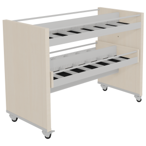 Bac à CD/DVD CARÉA mobile 14 cases + tiroir ouverture 2 côtés stratifié et époxy - L122xP60xH92,5 cm