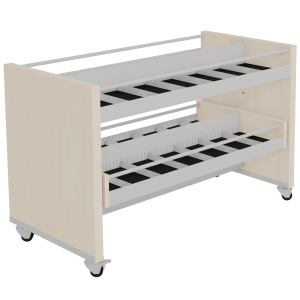 Bac à CD/DVD enfant CARÉA mobile 14 cases + tiroir ouverture 2 côtés stratifié et époxy - L122xP60xH77 cm
