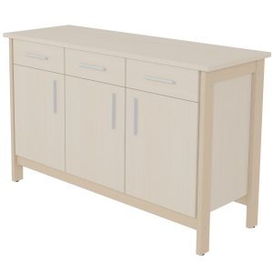 Buffet SWING 3 portes 3 tiroirs mélaminé piètement bois - L147xP53xH91 cm