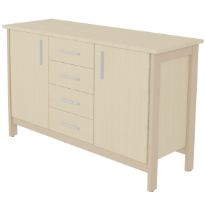 Buffet SWING 2 portes 4 tiroirs mélaminé piètement bois - L147xP53xH91cm