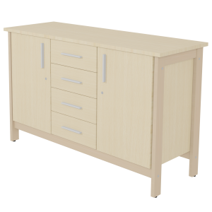 Buffet SWING 2 portes 4 tiroirs avec serrure mélaminé piètement bois - L147xP53xH91cm