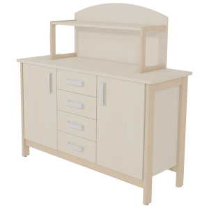 Buffet SWING 2 portes 4 tiroirs avec étagère mélaminé piètement bois - L147xL53xH141cm