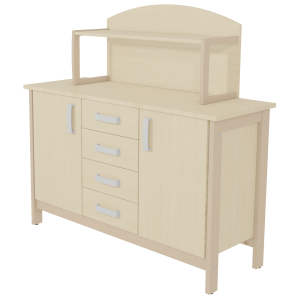 Buffet SWING 2 portes 4 tiroirs avec étagère mélaminé piètement bois - L147xL53xH141cm