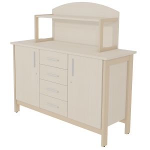 Buffet SWING 2 portes 4 tiroirs avec étagère et serrure mélaminé piètement bois - L147xP53xH141cm