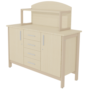 Buffet SWING 2 portes 4 tiroirs avec étagère et serrure mélaminé piètement bois - L147xP53xH141cm