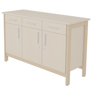 Buffet SWING 3 portes 3 tiroirs avec serrure mélaminé piètement bois - L147xP53xH91 cm