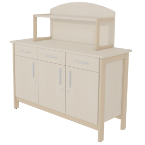 Buffet SWING 3 portes 3 tiroirs avec étagère et serrure mélaminé piètement bois - L147xP53xH141 cm