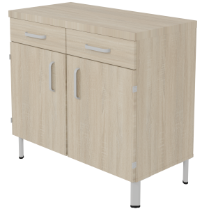 Buffet DANAÉ PREMIUM 2 portes 2 tiroirs mélaminé piètement époxy - L100xP50xH91 cm - Gris alu RAL 9006