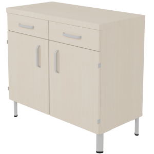 Buffet DANAÉ PREMIUM 2 portes 2 tiroirs mélaminé piètement époxy - L100xP50xH91 cm - Gris alu RAL 9006