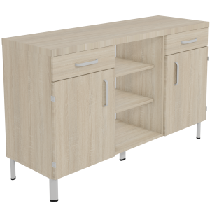 Buffet DANAÉ PREMIUM 2 portes 2 tiroirs 1 niche mélaminé pièt. époxy - L149xP50xH91 cm - Gris RAL 9006