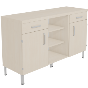 Buffet DANAÉ PREMIUM 2 portes 2 tiroirs 1 niche mélaminé pièt. époxy - L149xP50xH91 cm - Gris RAL 9006