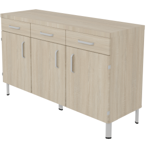 Buffet DANAÉ PREMIUM 3 portes 3 tiroirs mélaminé piètement époxy - L149xP50xH91 cm - Gris alu RAL 9006