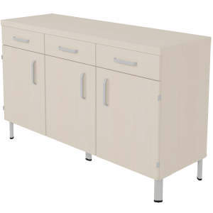 Buffet DANAÉ PREMIUM 3 portes 3 tiroirs mélaminé piètement époxy - L149xP50xH91 cm - Gris alu RAL 9006