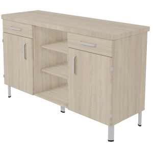 Buffet DANAÉ SIGNATURE 2 tiroirs 2 portes 1 niche mélaminé pièt. époxy - L152xP54xH89 cm - Gris alu RAL 9006