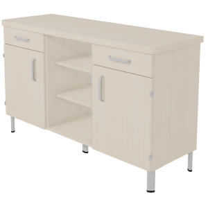 Buffet DANAÉ SIGNATURE 2 tiroirs 2 portes 1 niche mélaminé pièt. époxy - L152xP54xH89 cm - Gris alu RAL 9006