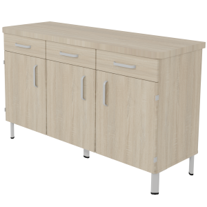 Buffet DANAÉ SIGNATURE 3 tiroirs 3 portes mélaminé piètement époxy - L152xP54xH89 cm - Gris alu RAL 9006