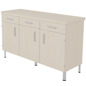 Buffet DANAÉ SIGNATURE 3 tiroirs 3 portes mélaminé piètement époxy - L152xP54xH89 cm - Gris alu RAL 9006