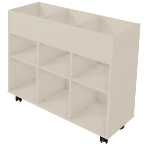 Bac à albums PICCOLO mobile 3 colonnes 3 bacs + 6 cases mélaminé - L104,5xP45xH92 cm