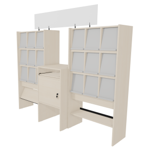 Ensemble kiosque ONISEP poste de consultation, meuble à périodiques et signalétique frontale - L239xP60xH210 cm