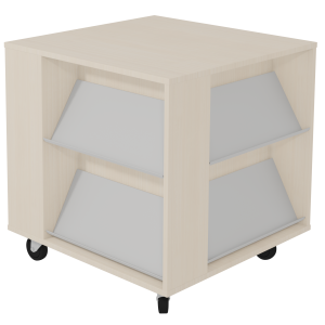 Table à nouveautés mobile mélaminé 4 tablettes époxy - L83,6xP83,6 xH87,6 cm