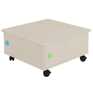 Table d'activités mobile 4 portes mélaminé - L86xP86xH43,5 cm