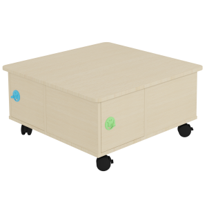 Table d'activités mobile 4 portes mélaminé - L86xP86xH43,5 cm